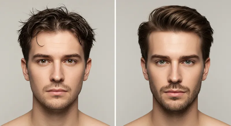 Side‑by‑side of hair before and after using clarifying shampoo