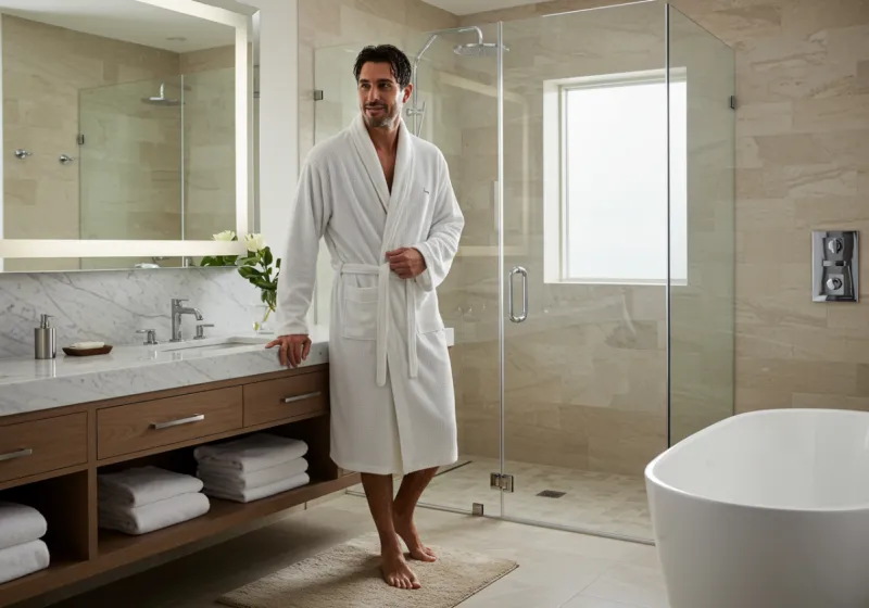 Side-by-side portrait before & after a morning grooming routine, neutral background