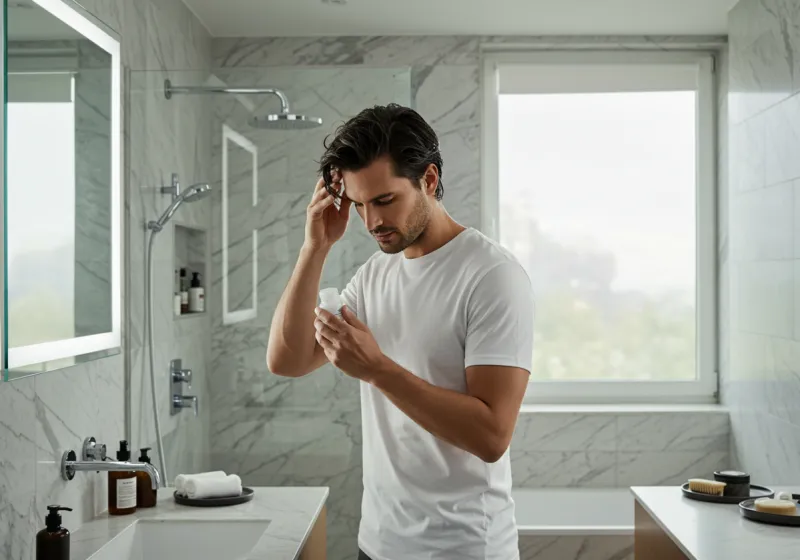 A man about to apply hair products.