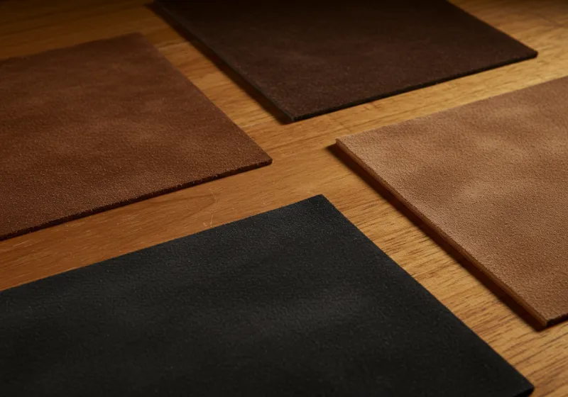 Close-up of various leather finishes under good lighting