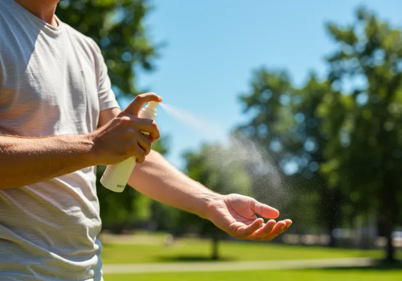 Man applying sunscreen to his arms before outdoor activity