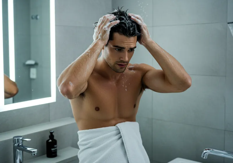 Sequence of three shampoo lathers: thin/light suds (underwash), ideal suds, heavy suds (overwash)